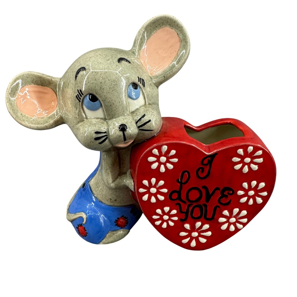 VTG 1972 MCM GARE INC. MOUSE HEART I LOVE YOU CERAMIC PLANTER VALENTINE'S